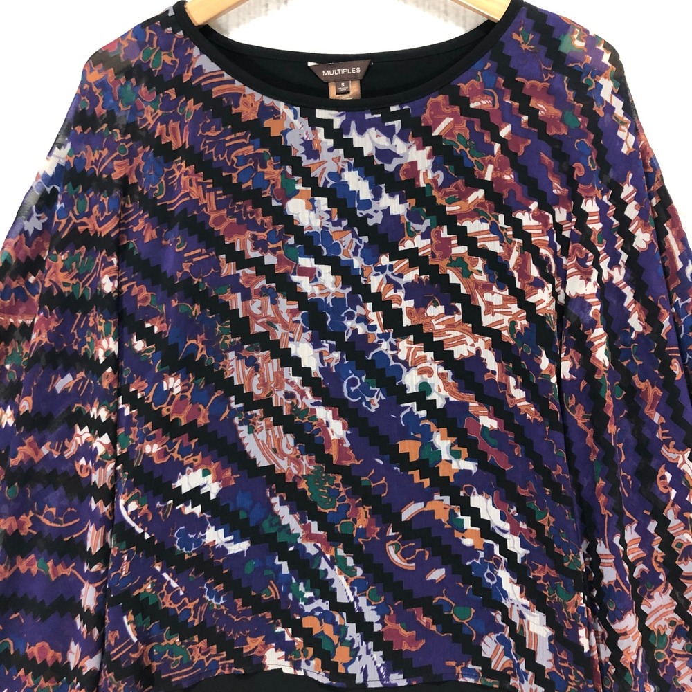 Multiples Abstract Zig Zag Print Sheer Overlay Black‎ Knit Top Women's Size S